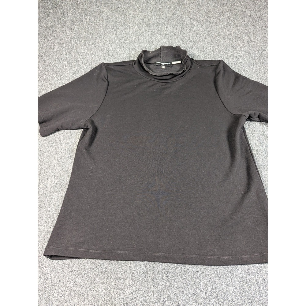 Karl Lagerfeld Paris Womens Black Mock Neck Short Sleeve Top Size L